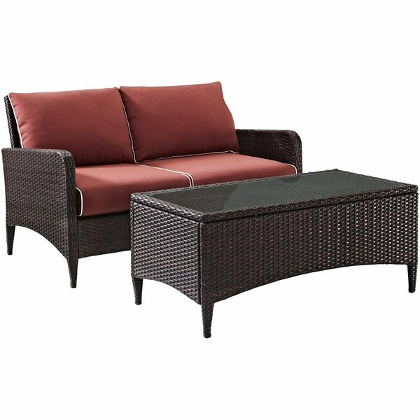 Terraza Kiawah Outdoor Wicker Chat Set - Loveseat & Coffee Table, Sangria & Brown - 2 Piece TE3049067